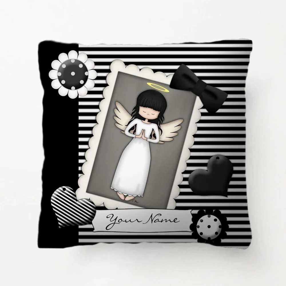 

Black And White Stripes Angel Girl Pillow Decorative Cushion Cover Pillow Case Customize Name Gift By Lvsure Pillowcase