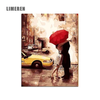 

Romantic Street Lovers In Rain DIY Oil Painting By Numbers On Canvas For Adults Living Room Wall Art