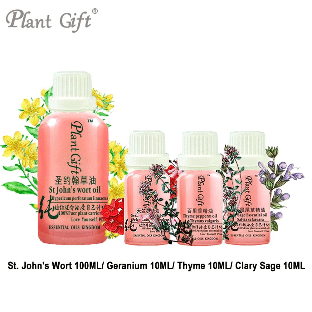 

100% Pure Plant Essential Oil St. John's Wort / Geranium / Thyme / Clary Sage Oil Treatment Of Dandruff, Cure Acne Remove Eczema