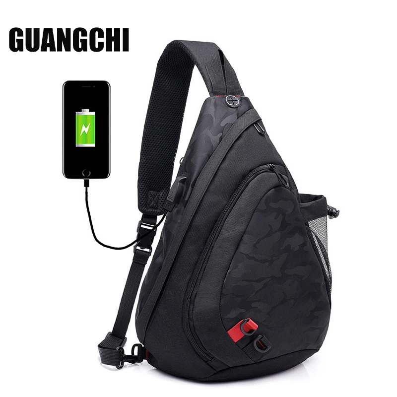 USB Charging large Sling bags Casual Men Chest Pack Messenger Bags Versatile Fashion Shoulder
