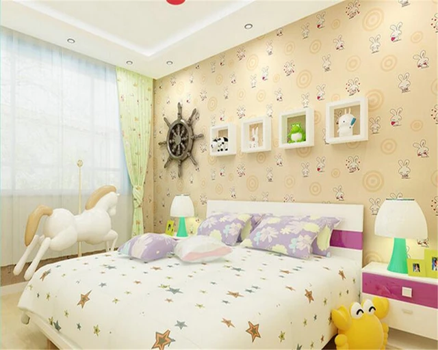 Beibehang Environmental Non Woven Wallpaper Children 's Room Boy Girl  Cartoon Small Rabbit Living Room Bedroom Wallpaper Behang - Wallpapers -  AliExpress