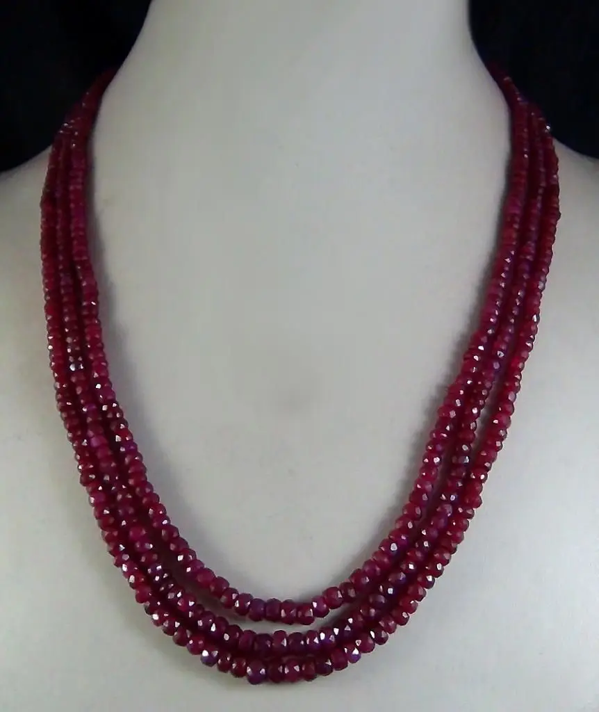 

AAA Natural 2x4mm NATURAL RUBY FACETED BEADS NECKLACE 3 STRAND 17"-19