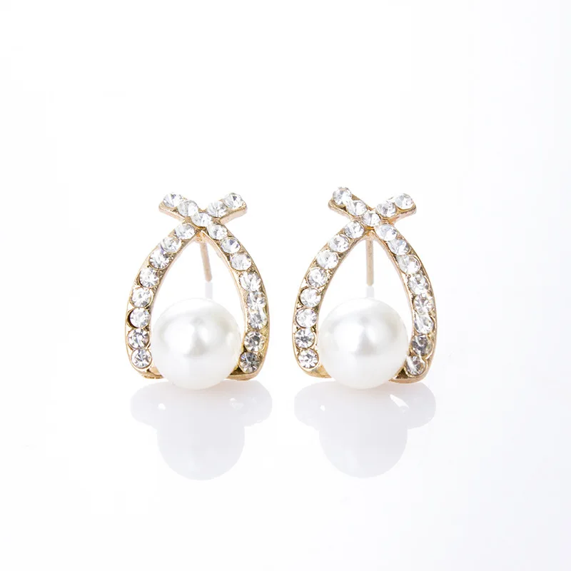 Женские серьги гвоздики с жемчугом золотистые кристаллами 2017|crystal stud earrings|fashion