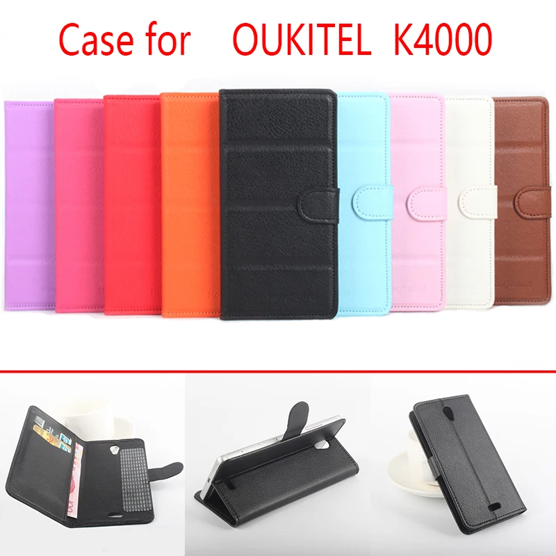 

HongBaiwei For Oukitel K4000 Phone Case Folio Flip Pure Color Lichee Pattern PU Leather Wallet Case Cover Cash/Card Slots