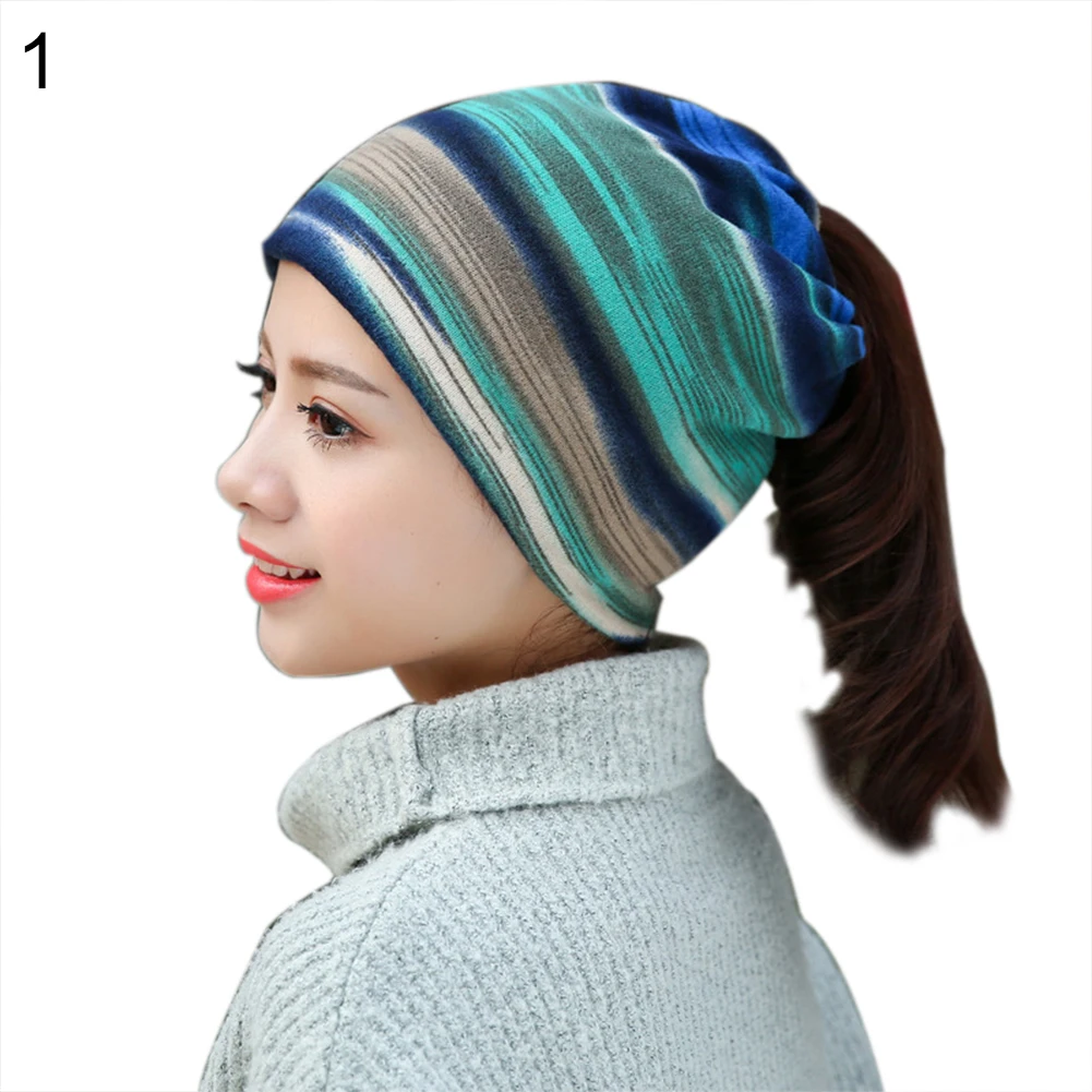

New Women Stretchy Striped Turban Head Band Chemo Hat Bandana Pleated Cap