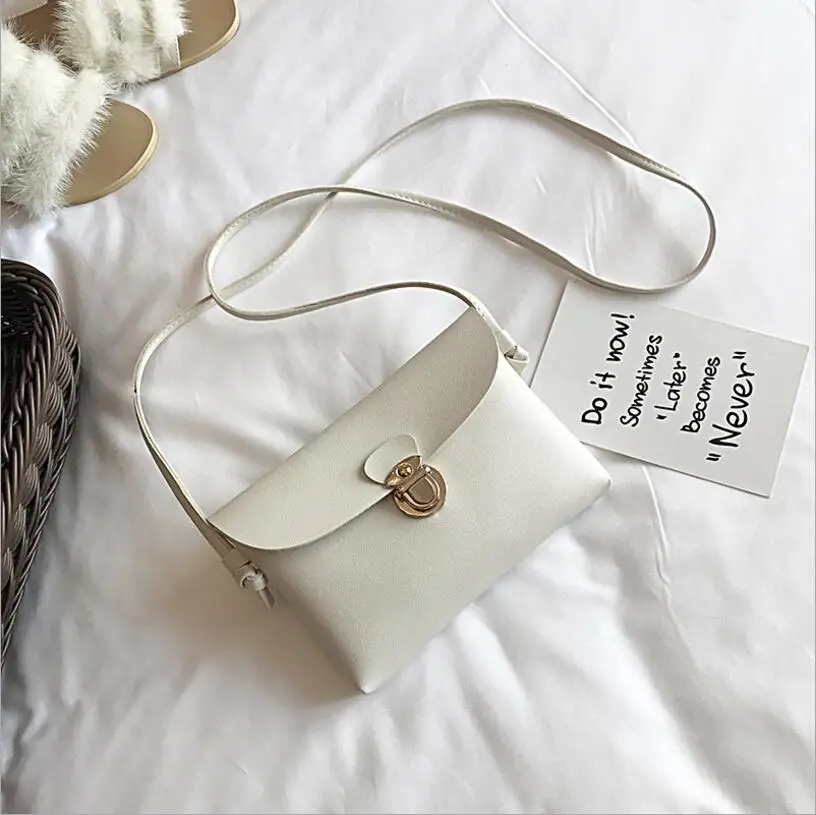  Simple Pure Color Women Mini Lock Flap Messenger Bag PU Leather Girls Casual Shoulder Bags Female S - 32891983519