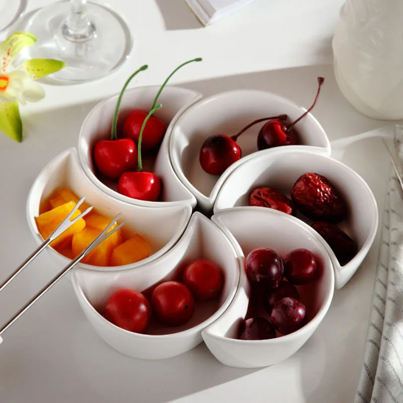 Buy 6pc Ceramic dipping sauce bowls set white moon shaped plates fruit buffet