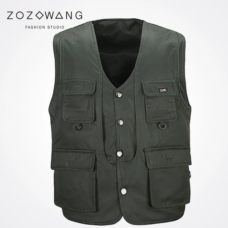 2017 Zozowang new Single Breasted solid casual loose fashion waist men plus size 3XL Multi-pocket spring autumn vest men