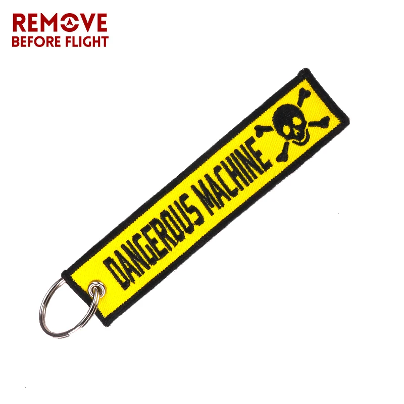 Dangerous Machine Warning Tag Keychain for Factory Motorcycles and Cars Safty Key Tags Embroidery Yelloew Danger Keychain (6)