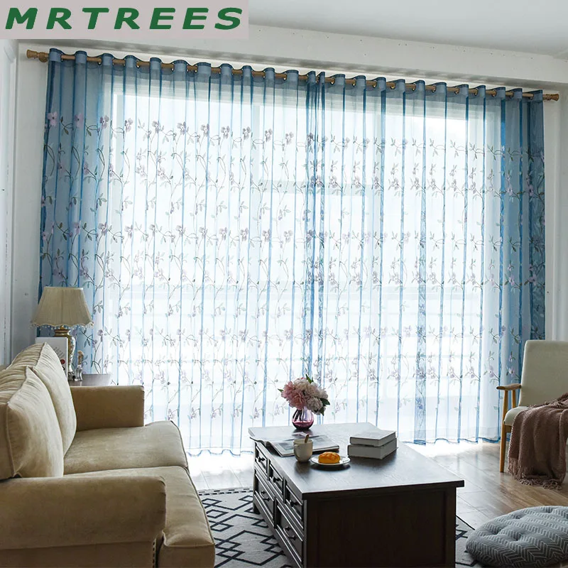

MRTREES Floral Sheer Window Curtains for Living Room Bedroom Curtains for Kitchen Embroidered Tulle for Window curtains drapes