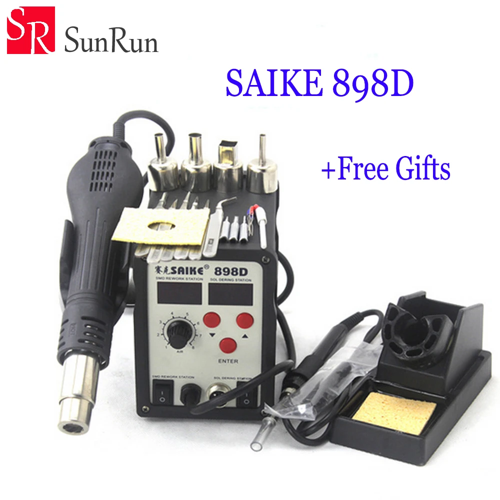 

110V / 220V Soldering station Saike 898D soldering iron hot air gun 2 in 1 with Gift C desoldering motherboard repair tools