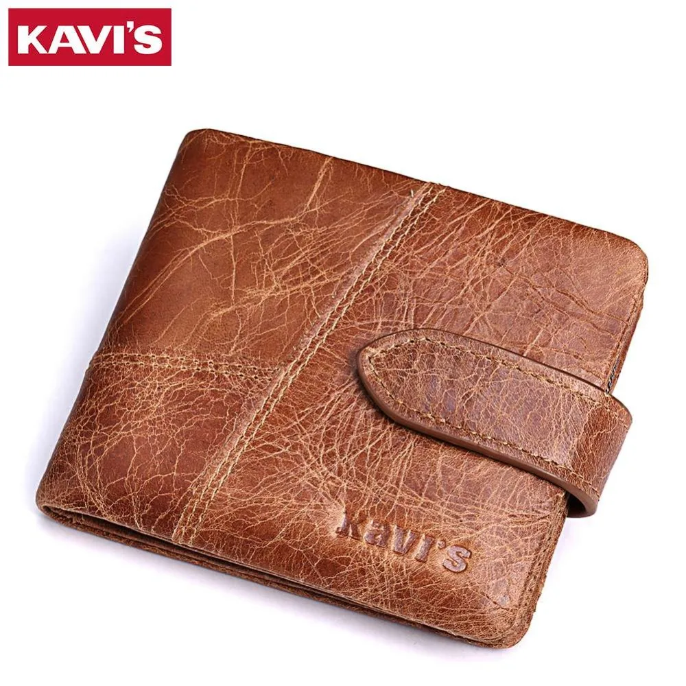 KAVIS New 100 Genuine Leather Men Wallets Famous Designer Small Short Men Wallets With Coin Zipper