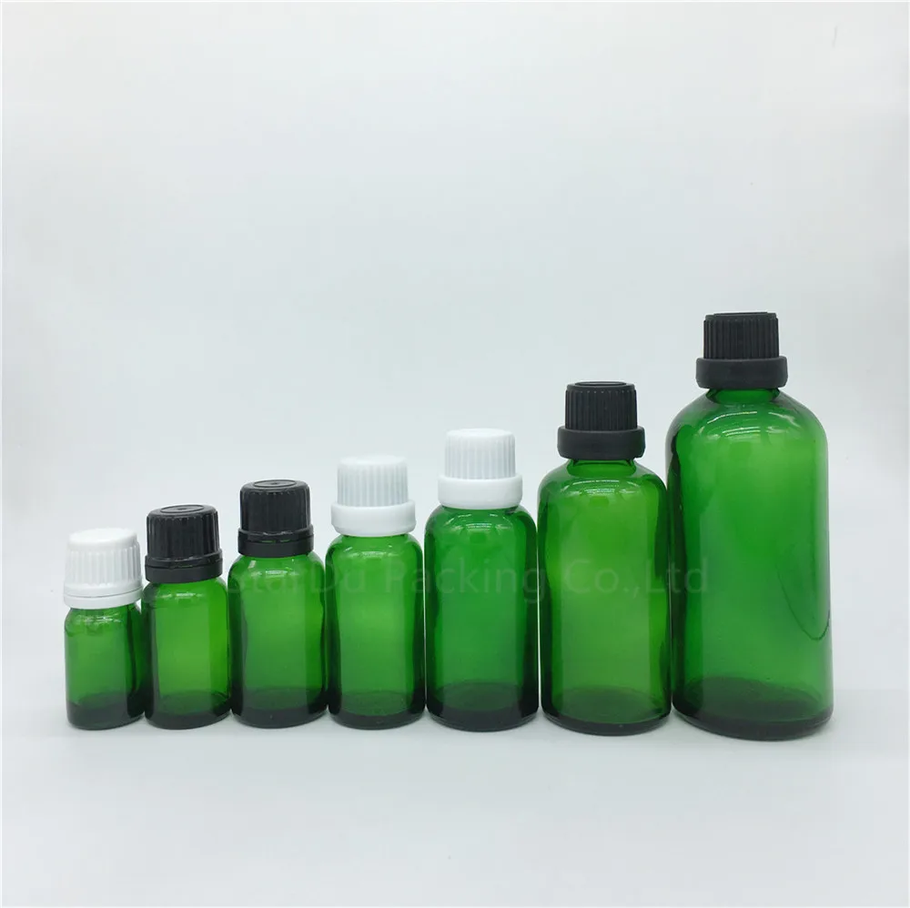 500PCS 5ml 10ml 15ml 20ml 30ML 50ml 100ml Green Glass Bottle Vials Essential Oil With Tamper Evident Cap Perfume Bottles | Красота и