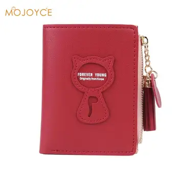 

Casual Women Wallet Bifold Short Card Holder Coin Purse Cat Tassel Decor Leather Wallet Card Holder Small Handy Bag 8 Color Hot