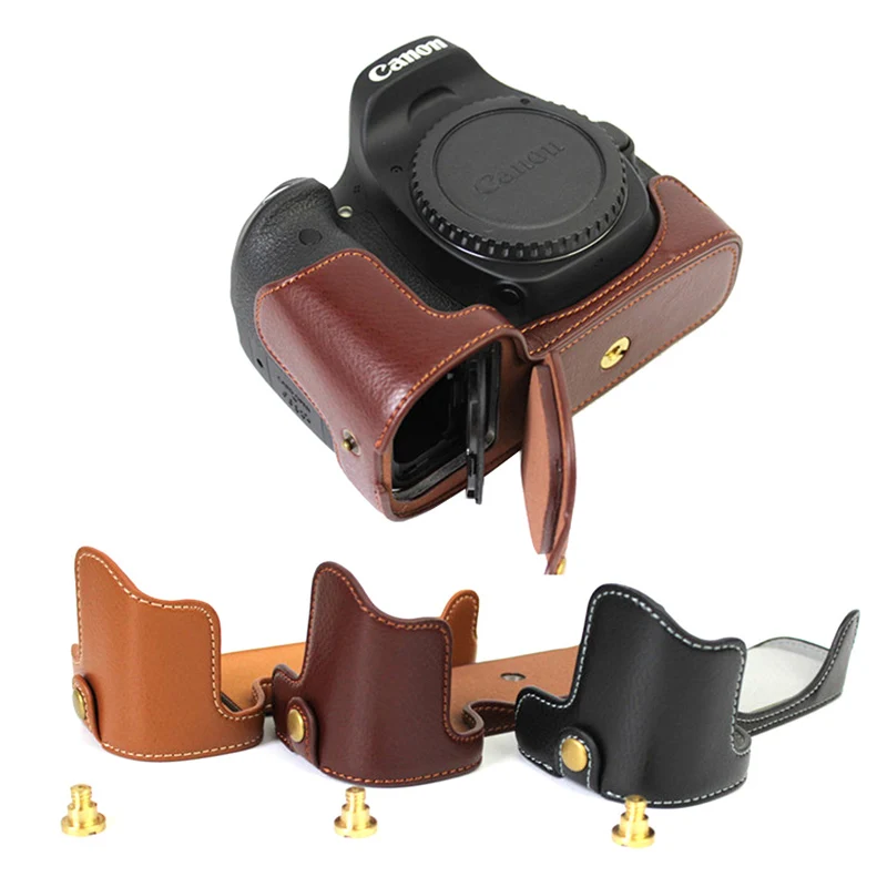 

Real Genuine Leather Camera bag Case Cover half Body For Canon EOS 80D 70D 60D DSLR With Battery Opening