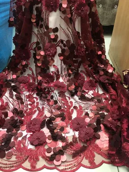 

African Lace Fabric 3D Voile With Sequins And Beads Embroidery 5yards High Quality French Tulle Lace Fabrics for Wedding A786