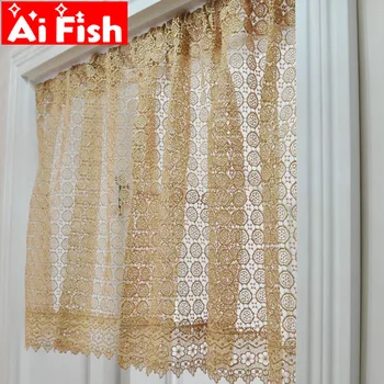 

Europe Luxury Coffee Water Soluble Embroidery Bay Window Decor Short Drapes White Hollow Elegant Kitchen Sheer Curtains MY395-40