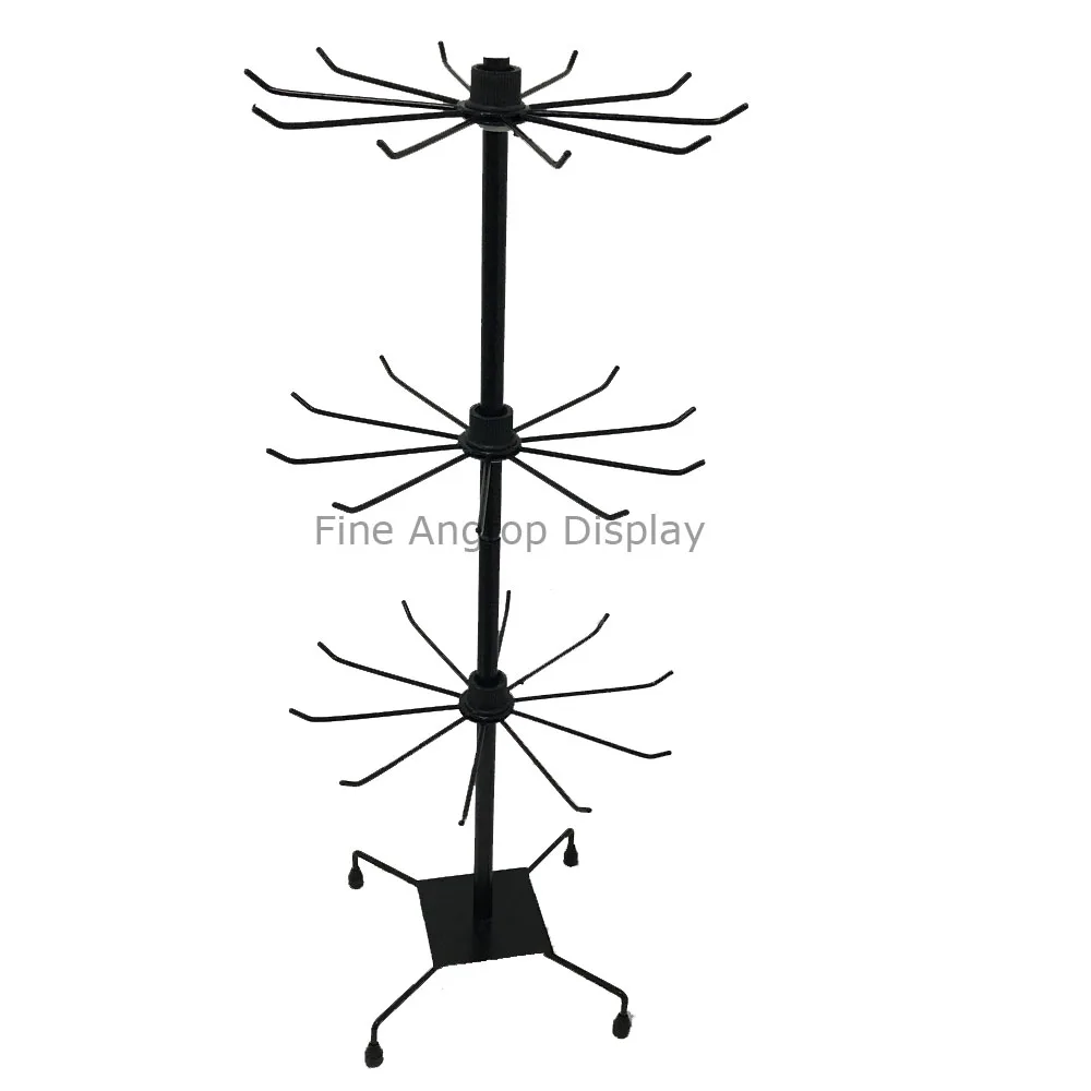  3 Tier Black Jewelry Retail Package Rack Holder Stand Display Rotatable Showcase Necklace Organizer