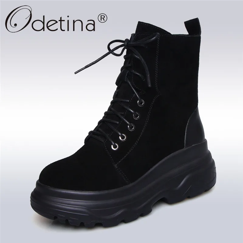 Odetina/весенне-осенние женские ботинки из коровьей замши удобные на плоской