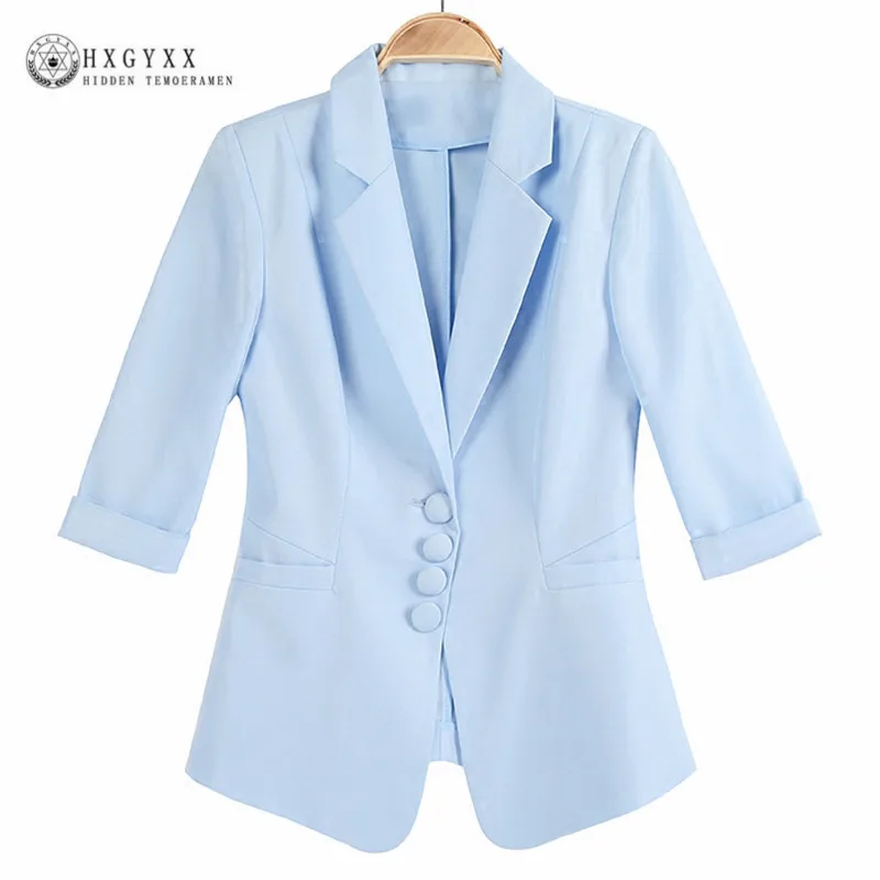 

Single Breasted Suit Jacket Women Summer Blazer Plus Size Feminino Blue 2019 Slim Short Sleeve Office Lady Coat Casaco OKD011