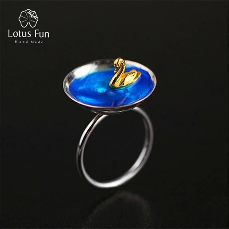 

Lotus Fun Real 925 Sterling Silver Natural Creative Handmade Designer Fine Jewelry Poetic Swan In The Sea Rings for Women Bijoux
