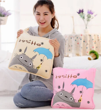 

Aeruiy cute plush cartoon my neighbor gray totoro pillow blanket 2 in 1, portable yellow / pink pillow, creative birthday gift