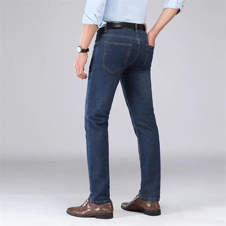 Brand 2019 New Men's Jeans Business Casual Elastic Cotton Stretch Slim Jeans Spring Straight Classic Trousers Denim Pants Male 08