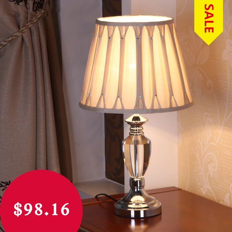 Modern crystal table lamp fabric lampshade lampe deco e27 ac 90 260v