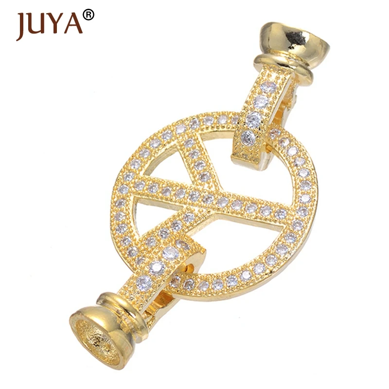 

Jewelry Accessories Findings High Quality Copper Metal Rhinestone Peace symbol End Caps Connector Clasps For Pearl Necklace DIY