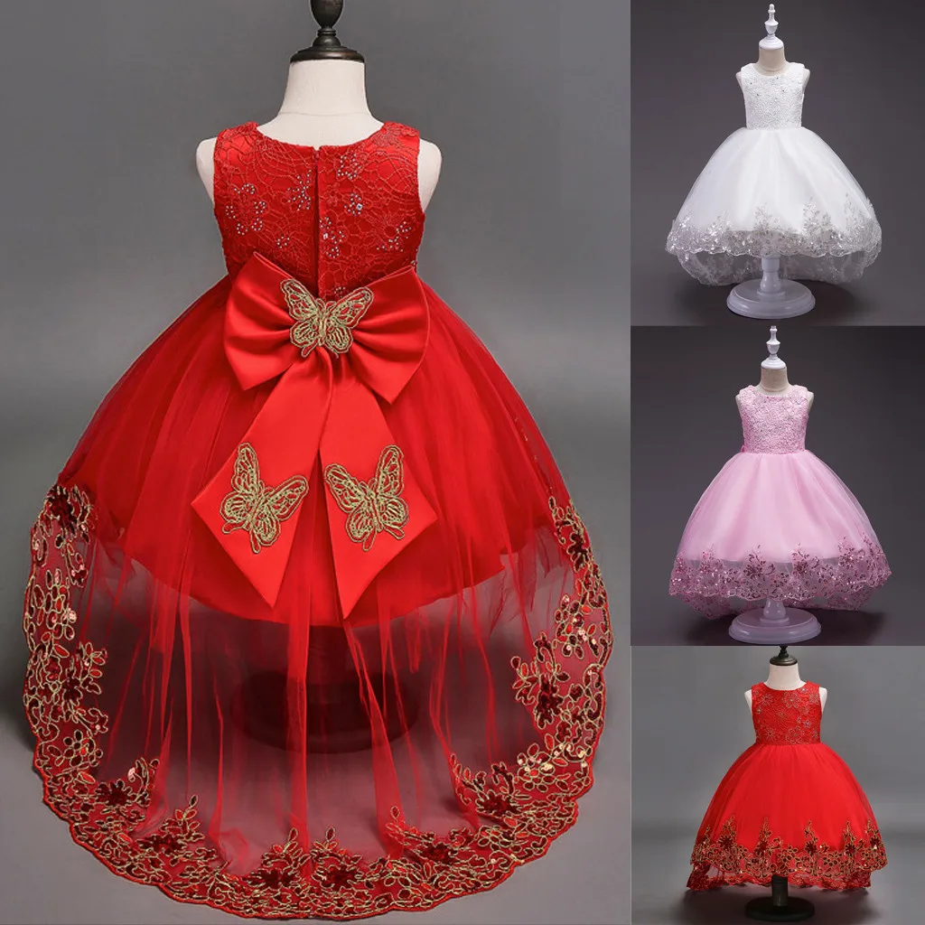 

Kid Child Clothing Girl Sleeveless Floral Embroidered Bow Tulle Princess Dress Clothes Children Dappled Fashion Dresses 2019