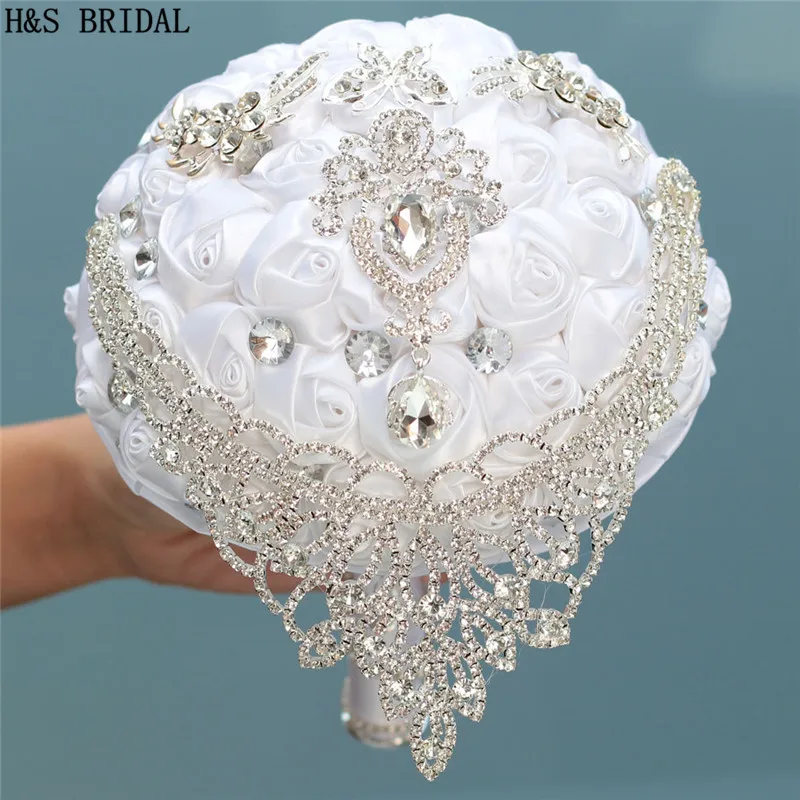 H & S свадебные белые кристаллы Корона Свадебные цветы Кристаллы Свадебные букеты Искусственные Свадебные букеты buque de noiva 2019