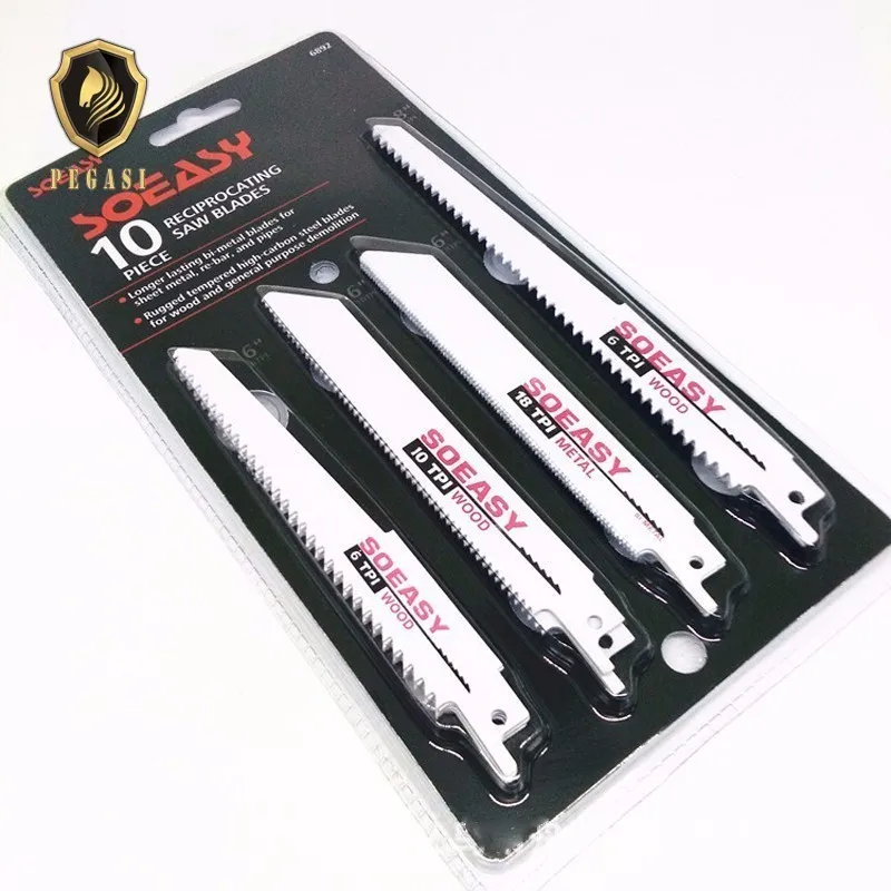 

PEGASI 10pcs Saw Blades Set Carbide Woodworking Wood Fibreboard Metal Cutting Reciprocating Power Tools Accessories