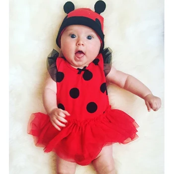 

4-24M Newborn Infant Kids Baby Girls Summer Cute Cotton Tulle Sleeveless O-neck Ladybug Romper Jumpsuit Hat 2Pcs Outfits Clothes