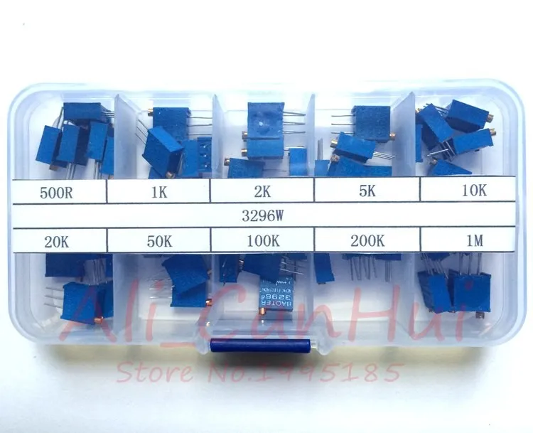 50 шт./лот 3296 Вт многооборотный Подстроечный резистор потенциометра Комплект Высокая Точность 3296 переменный резистор 500R 1K 2K 5K 10K 20K 50K 100K 200K 1M