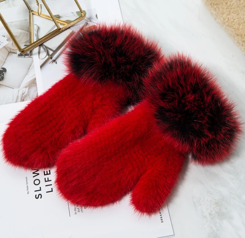 Glaforny брендовые модные зимние женские перчатки из натуральной натуральный мех норки перчатки вязаные варежки толстые теплые меховые перчатки s& варежки