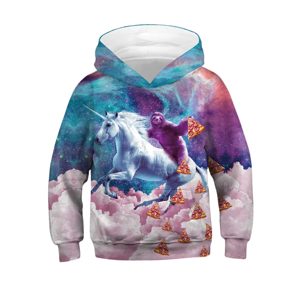 

Girl Boy Sweatshirt White Horse Unicorn Sloth Pizza Color Galaxy Cloud 3D Printed Cartoon Hoodies Children Kids Pullovers Tops