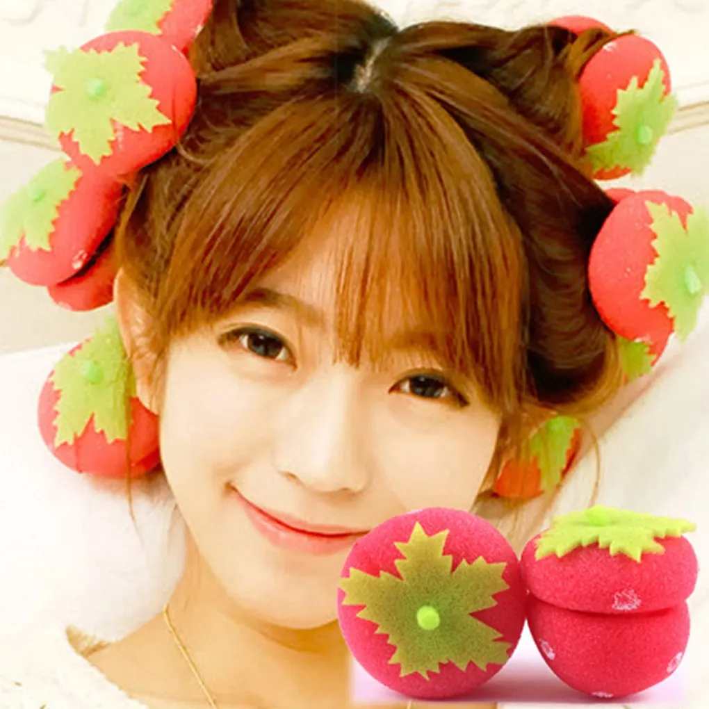 

6pcs/Set New Women Girls Styling Accessories Lady Pink Strawberry Sleep Round Hair Curlers Roller Magic Soft Sponge Curls Balls