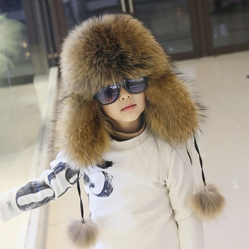 

Children Leather And Fur Lei Feng Hat Male Girl Fox Mao Dongji Baby Northeast Outdoors Keep Warm Cold-proof Thickening Hats Tide