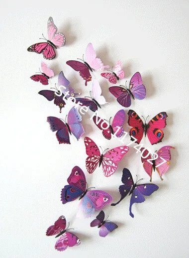 12 шт. ПВХ 3d бабочки настенные наклейки домашний Декор красочные синие Переводные картинки с бабочками украшения - Цвет: purple and red