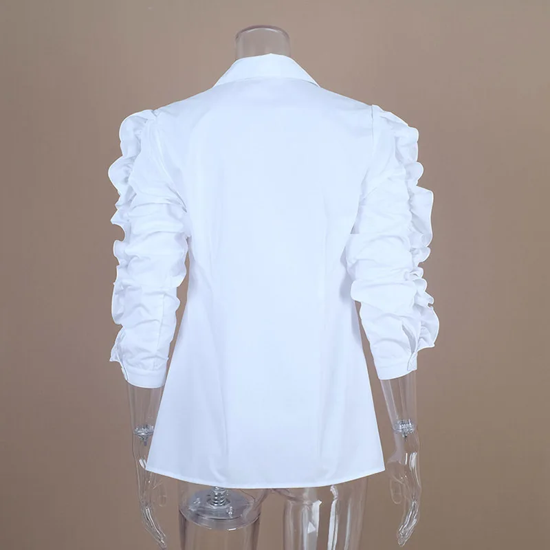  TWOTWINSTYLE Ruffles Blouse Female Lapel Collar Patchwork Long Sleeve White Shirt Tops For Ladies 2