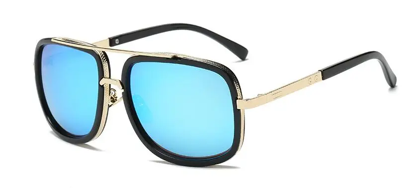 Классические брендовые дизайнерские зеркальные солнцезащитные очки с плоским верхом, квадратные золотые мужские и женские солнцезащитные очки суперзвезды, большие размеры, мужские и женские солнцезащитные очки - Цвет линз: Blue