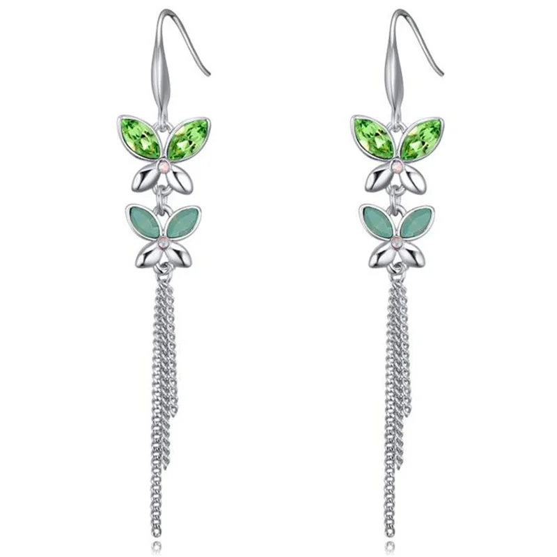 Party Earrings For Las Double Erfly Austrian Crystal Long Party Earrings For Las Double Erfly Austrian Crystal Long Tel Indian Jewelry 3 Colors Fashion Fine Jewellery In Drop From