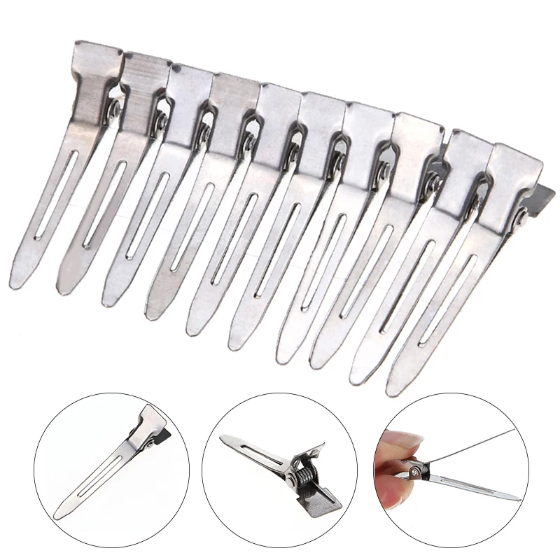 

50Pcs Silver Flat Base Duck Mouth Metal Ultrathin Hair Clips Salon Hairdressing Hairstyling Cutting Partition Steady Accessories