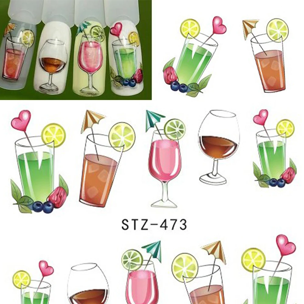 

1 Sheet Water Transfer Nail Art Sticker Tattoo Decals Fruit Juice Drinks Pattern Nail Tips Stickers Manicure Decor BESTZ473
