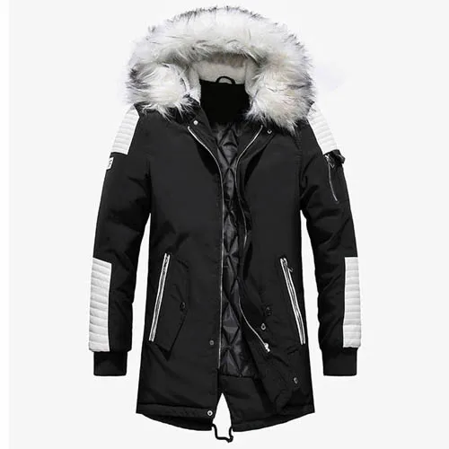 Брендовая новая зимняя куртка для мужчин, утолщенные теплые парки, Повседневная Длинная Верхняя одежда, куртки и пальто с капюшоном и воротником для мужчин, Veste Homme - Цвет: BLACK