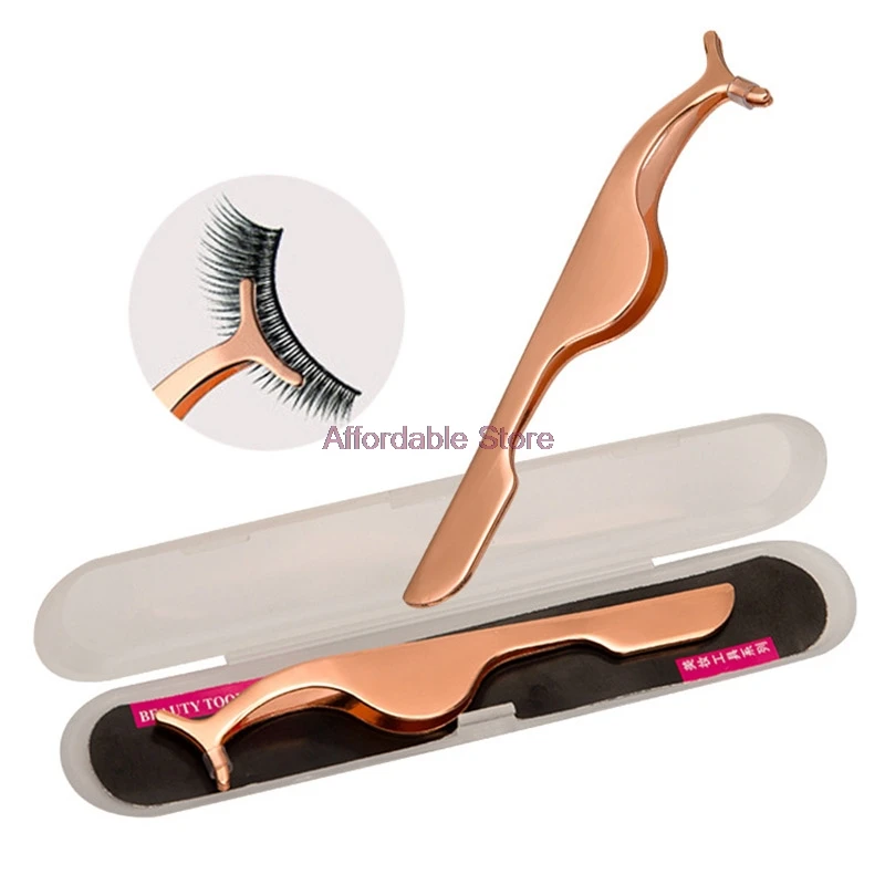 

Rose Gold Eyelash Dressing Clip Tweezers False Eyelash Install Assistant Beauty Eye Makeup Accessories