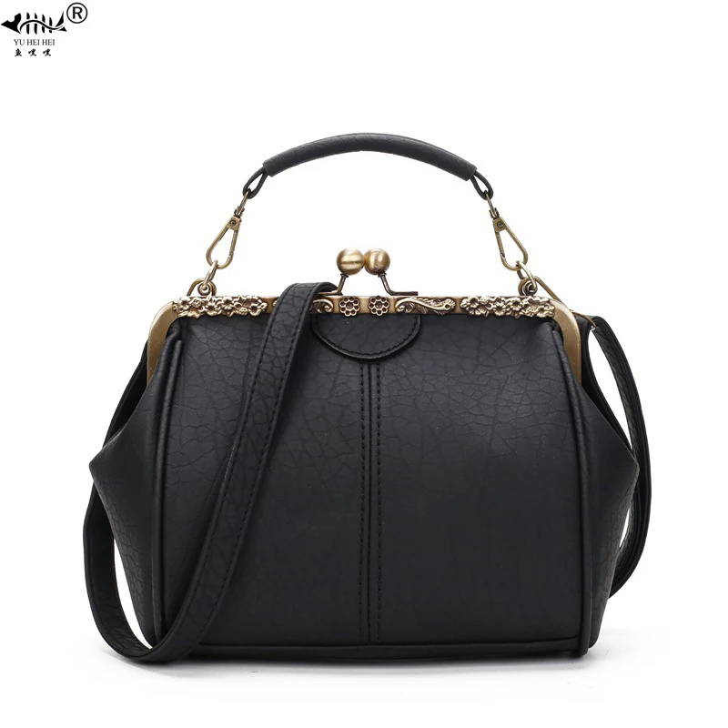 Retro Hollow Out Unique Vintage Kiss Lock Bags For Women PU Leather Strap Shoulder Crossbody Bag Women's Handbags free shipping