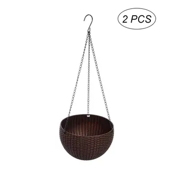 

NEW 2pcs Wire Hanging Planter Round Plant Basket Decor Hanging Flower Pots Indoor Outdoor Hanging Baskets(Coffee)