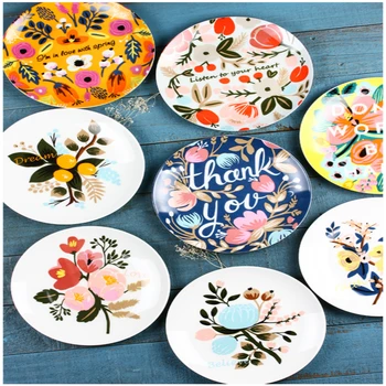 

Plant Flower Tableware Dish Bone China Breakfast Fruit Plate Creative Circular Ceramic Serving Dish Chismas Plates for Cake