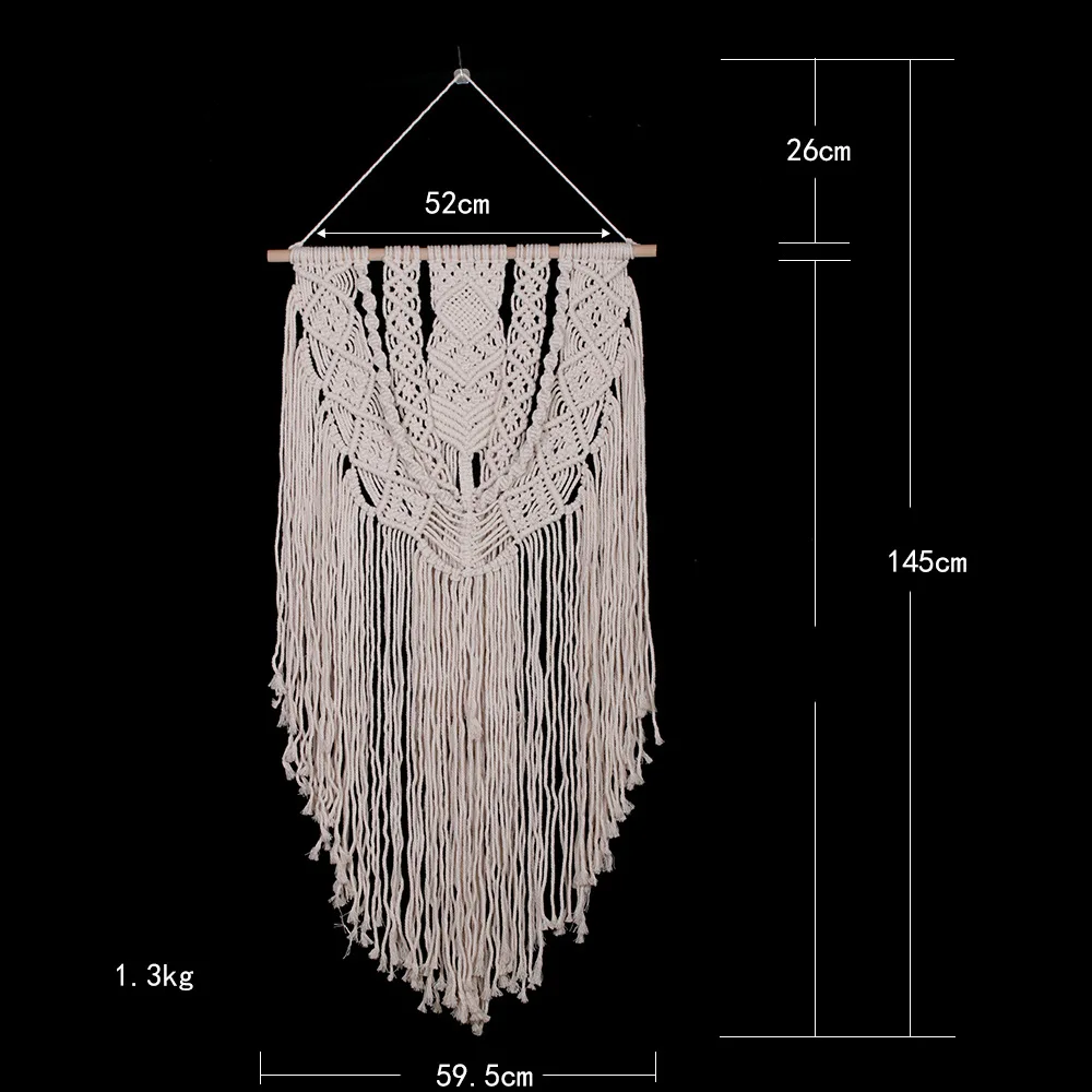 Тканый гобелен ручной работы в богемном стиле с узлом макраме, Настенный декор из хлопка с кружевом, богемное свадебное украшение
